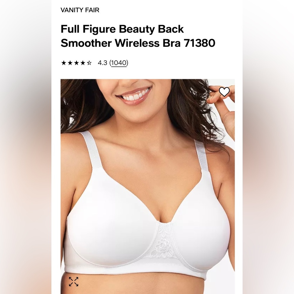 White Vanity Fair Full Figure Beauty Back Smoother Wireless Bra